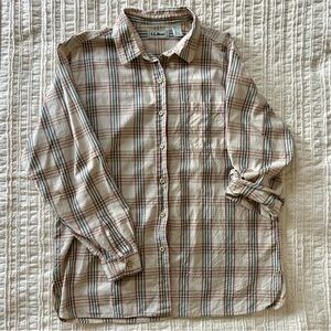 L.L. Bean tan plaid 100% cotton button-down shirt
